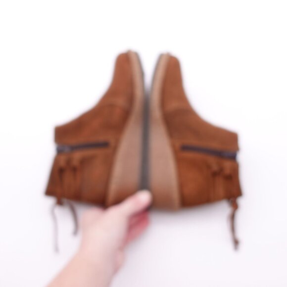 NWOB Born Viana Leather Suede Wedge Ankle Booties Brown Size 6.5 - Picture 4 of 8